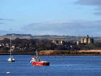 January21AmbleCocqWarkw  The River Coquet near Amble. Warkworth Castle in the middle distance. Northumberland.
